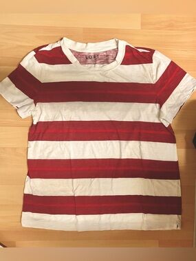 LOFT Red and White Striped Short Sleeve Tee